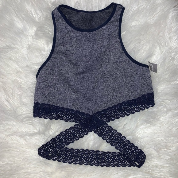 NWT DARK BLUE Aerie wrap around tank crop top. - Picture 2 of 4